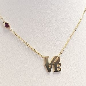 14k Gold Stacked Love Necklace with ruby